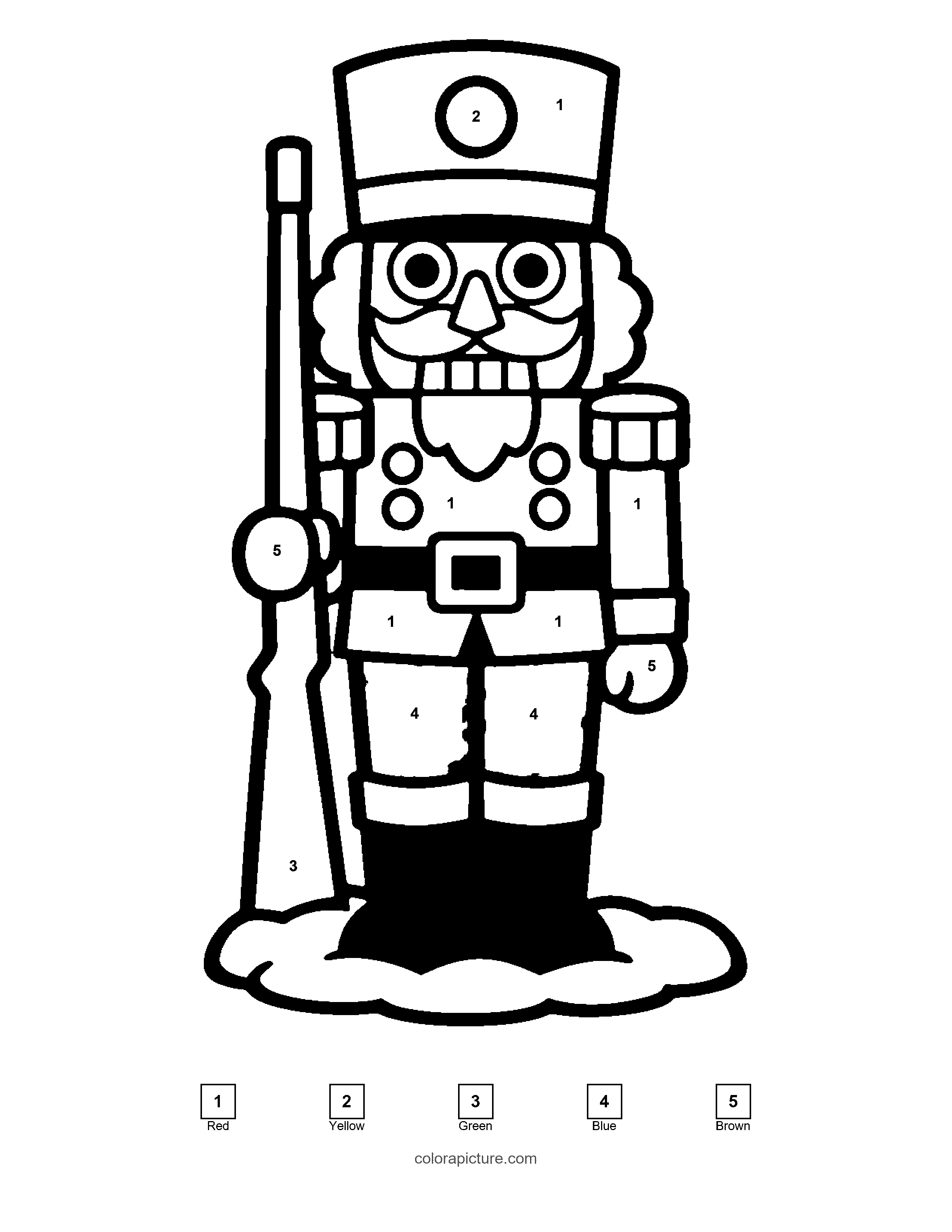Black-and-white color by number page: Nutcracker color by number