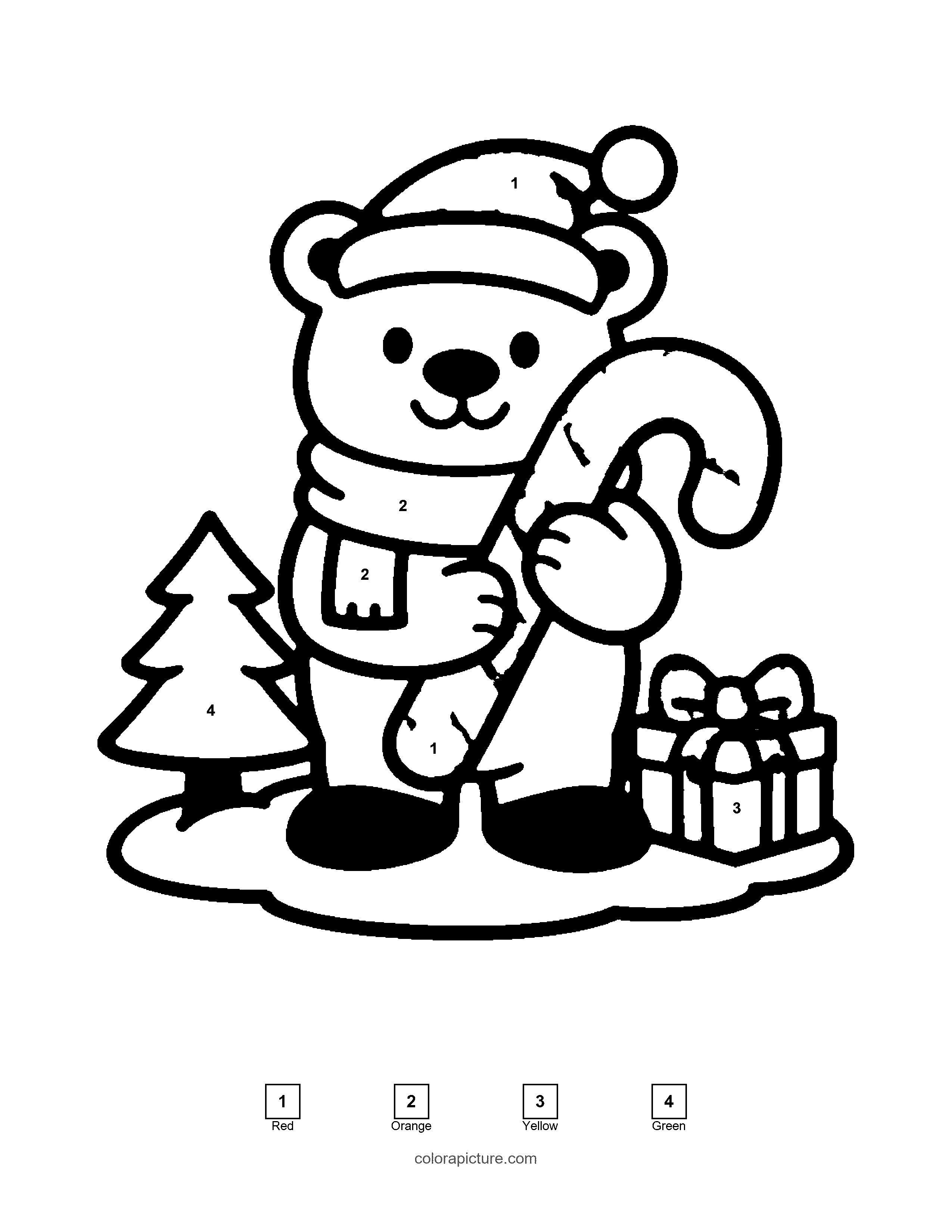 Black-and-white color by number page: Polar Bear color by number