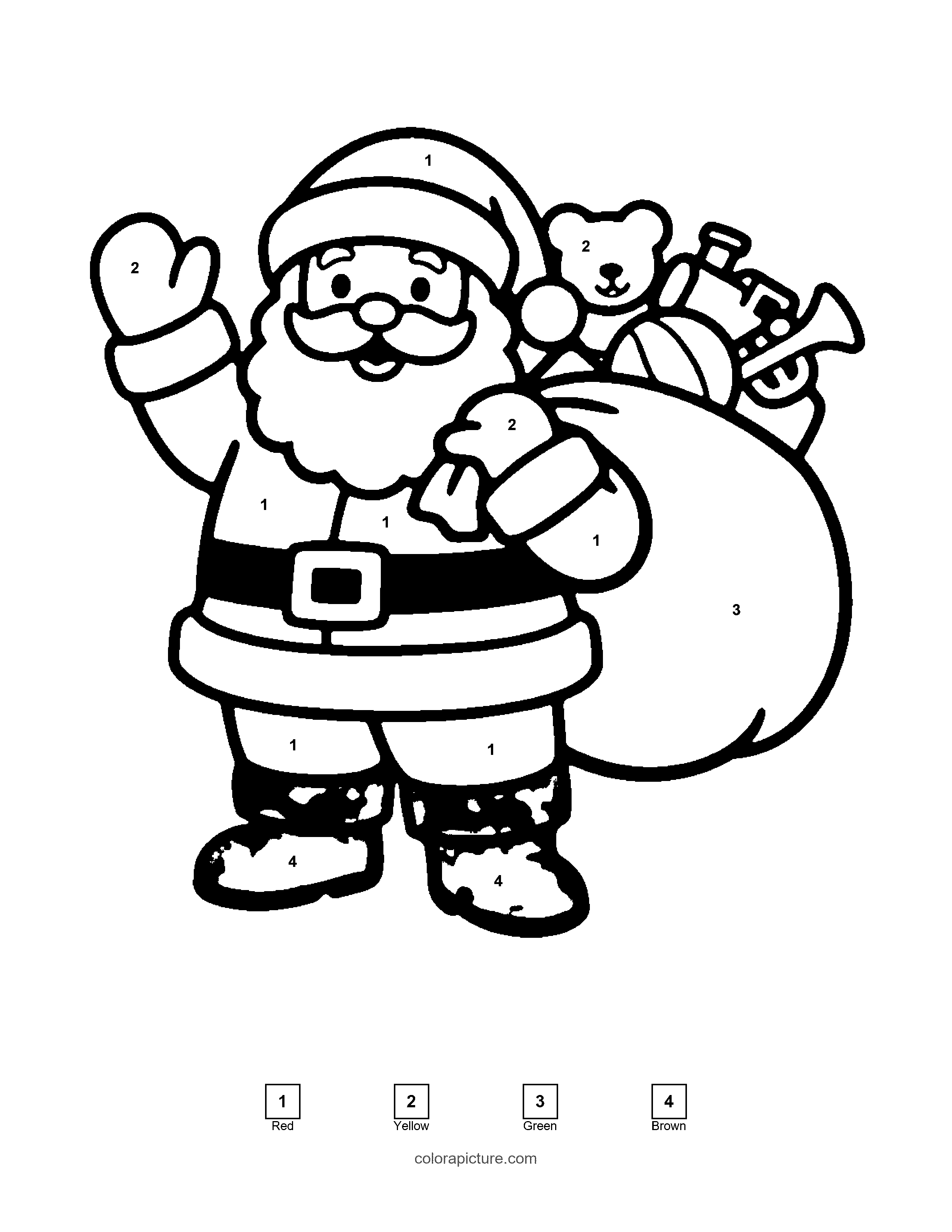 Black-and-white color by number page: Santa Claus color by number