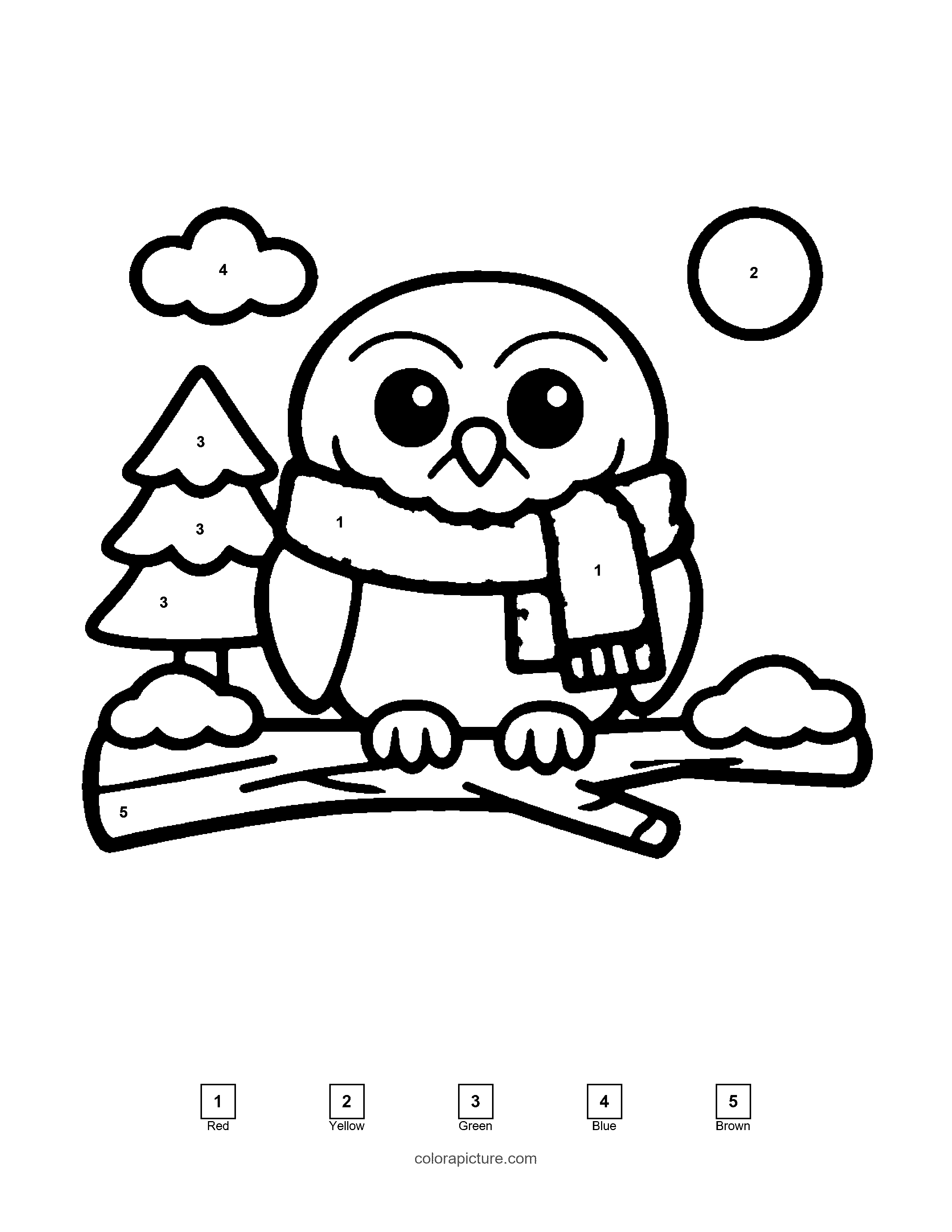 Black-and-white color by number page: Snowy Owl color by number