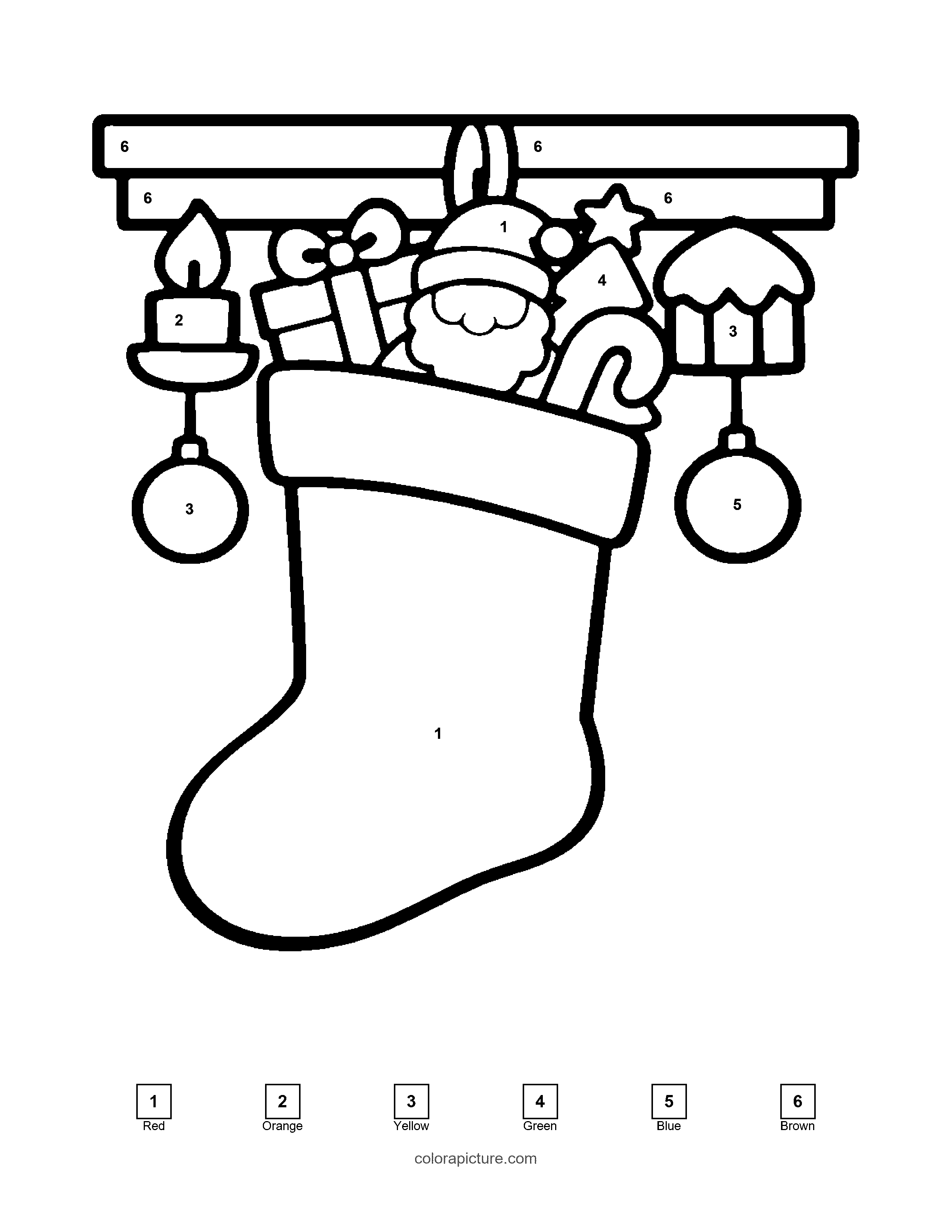 Black-and-white color by number page: Christmas Stocking color by number
