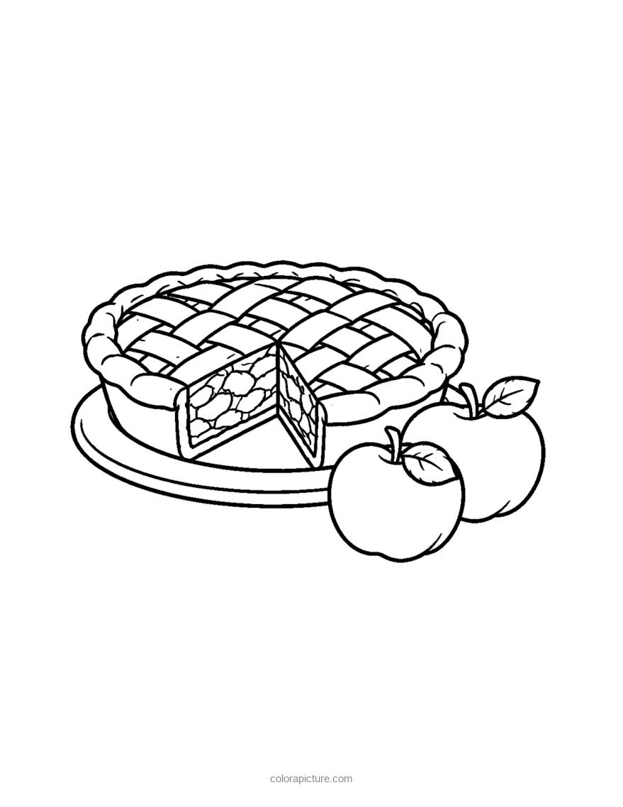 Black-and-white coloring page: Apple Pie