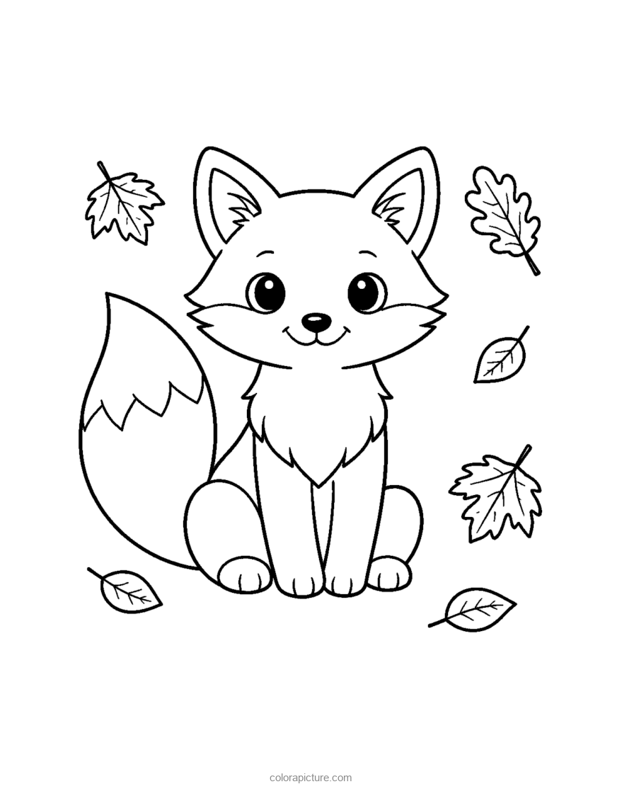 Black-and-white coloring page: Autumn Fox