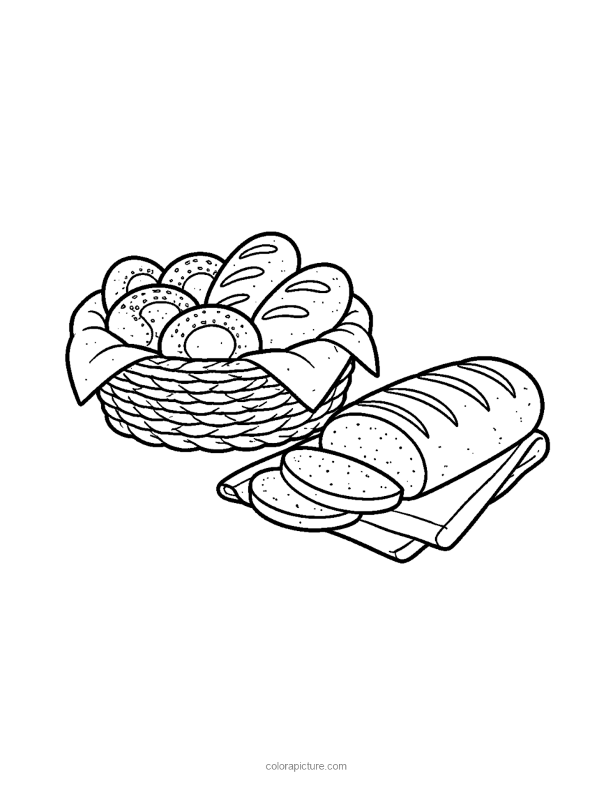 Black-and-white coloring page: Bread Basket