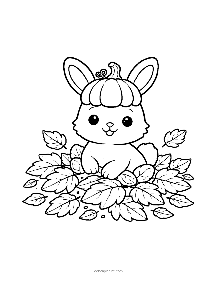 Black-and-white coloring page: Bunny Pumpkin