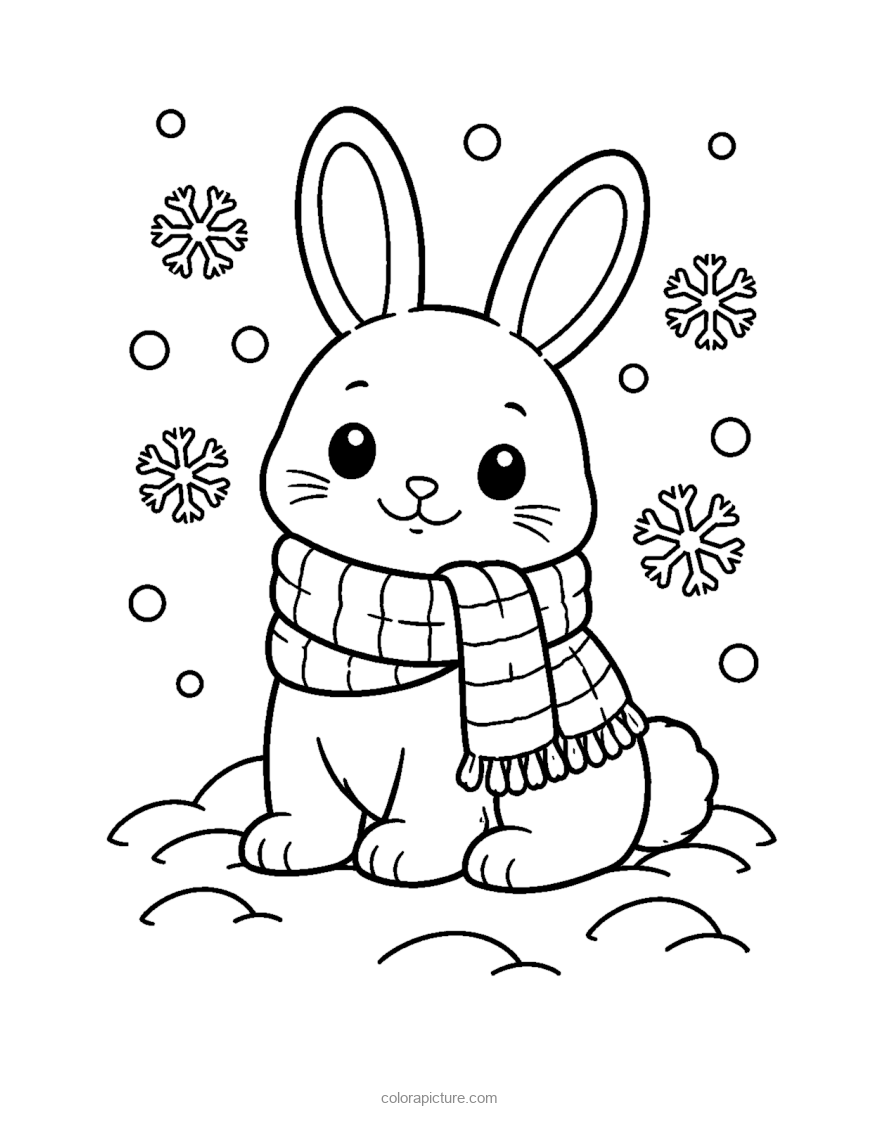 Black-and-white coloring page: Bunny in the Snow
