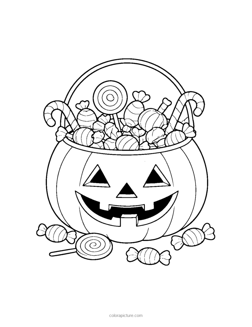 Black-and-white coloring page: Candy Bucket