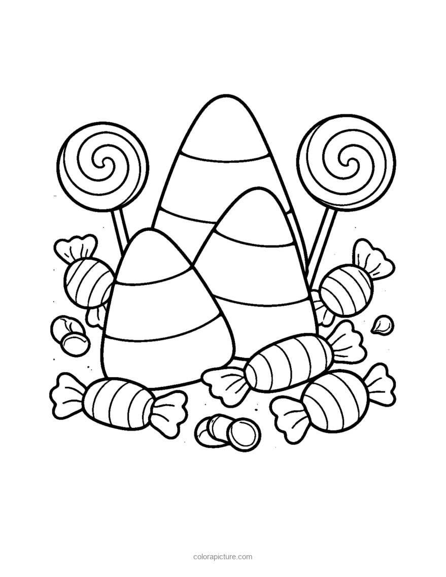 Black-and-white coloring page: Candy Corn