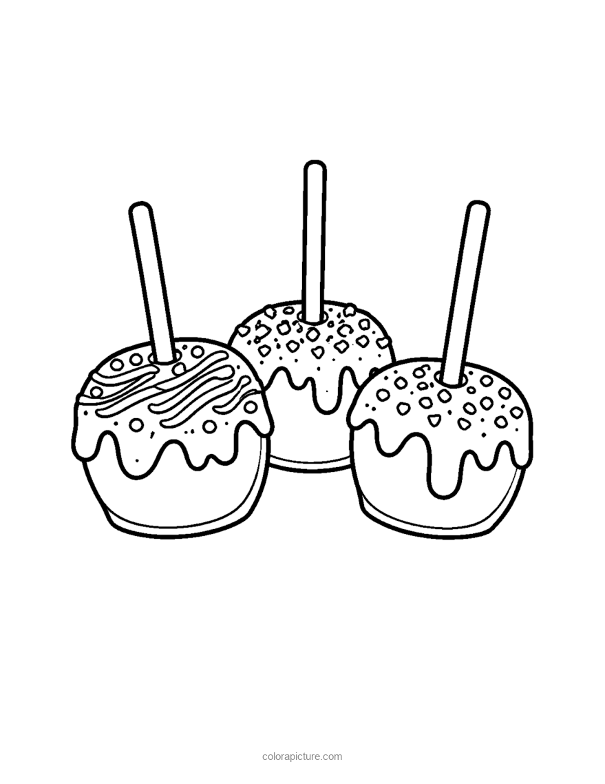Black-and-white coloring page: Caramel Apples