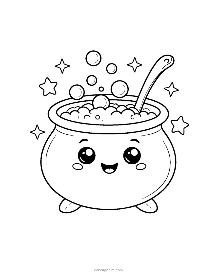 Black-and-white coloring page: Bubbling Cauldron