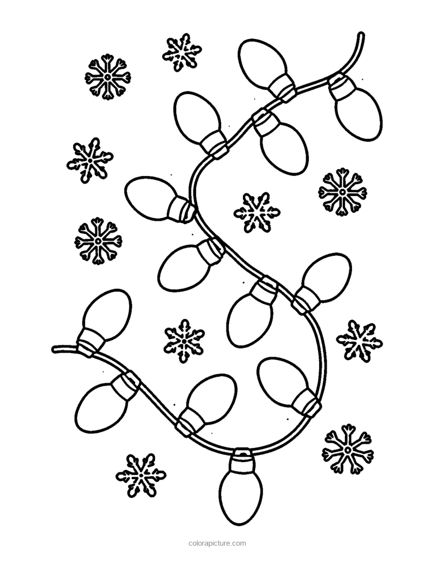 Black-and-white coloring page: Christmas Lights