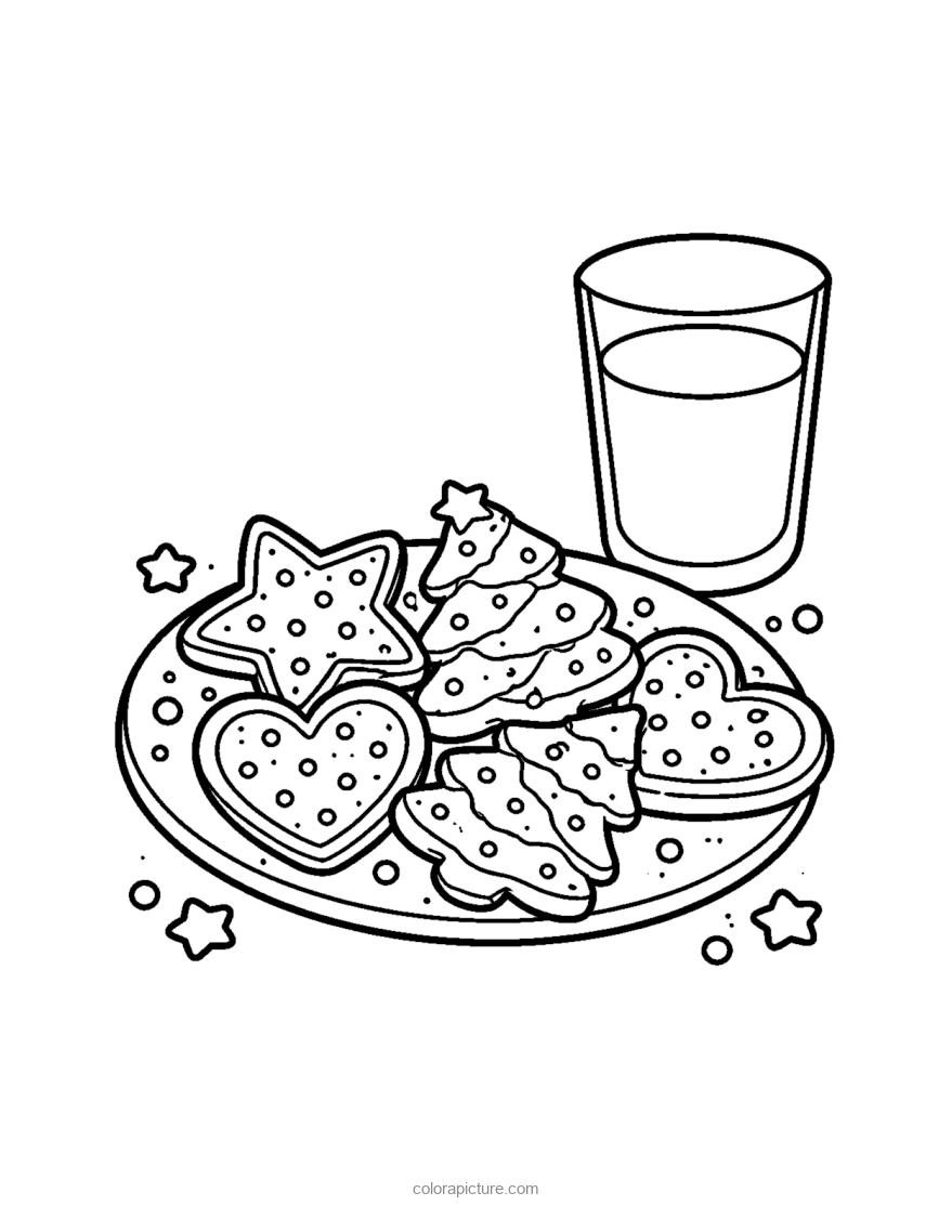 Black-and-white coloring page: Cookies and Milk