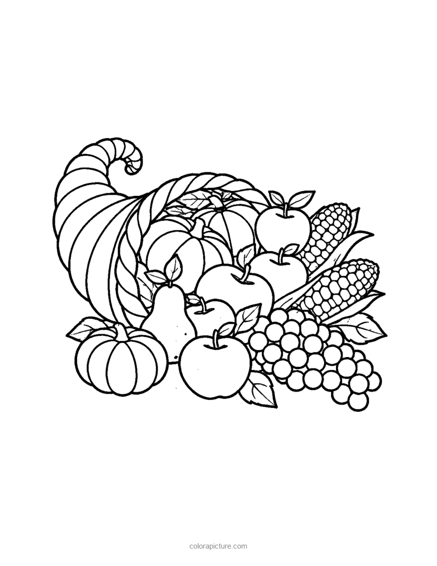 Black-and-white coloring page: Cornucopia