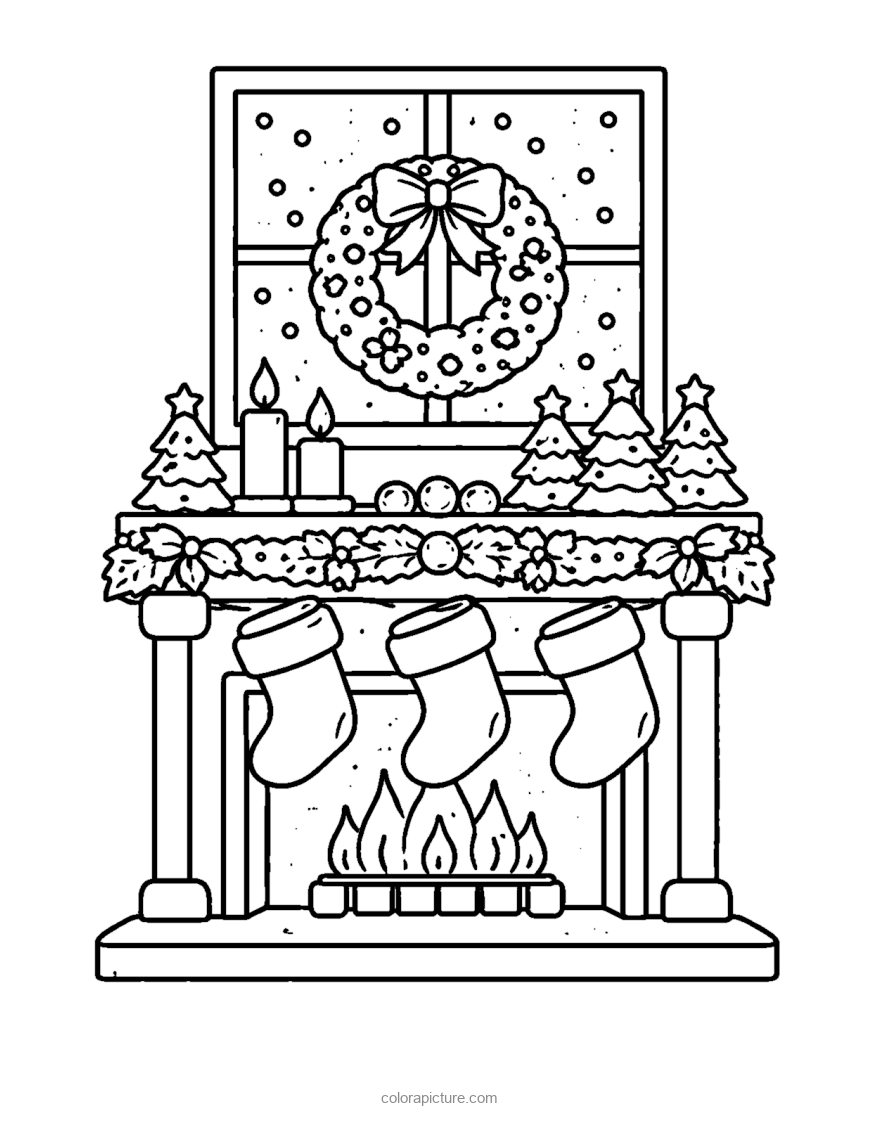 Black-and-white coloring page: Mantel