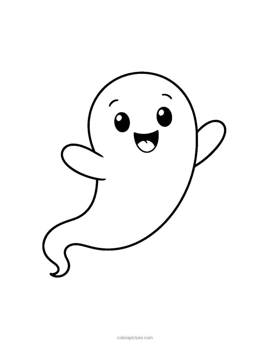 Black-and-white coloring page: Friendly Ghost