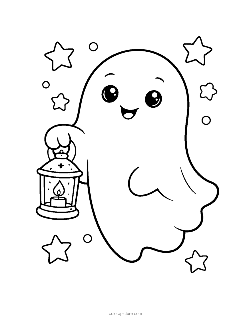 Black-and-white coloring page: Ghost With Lantern