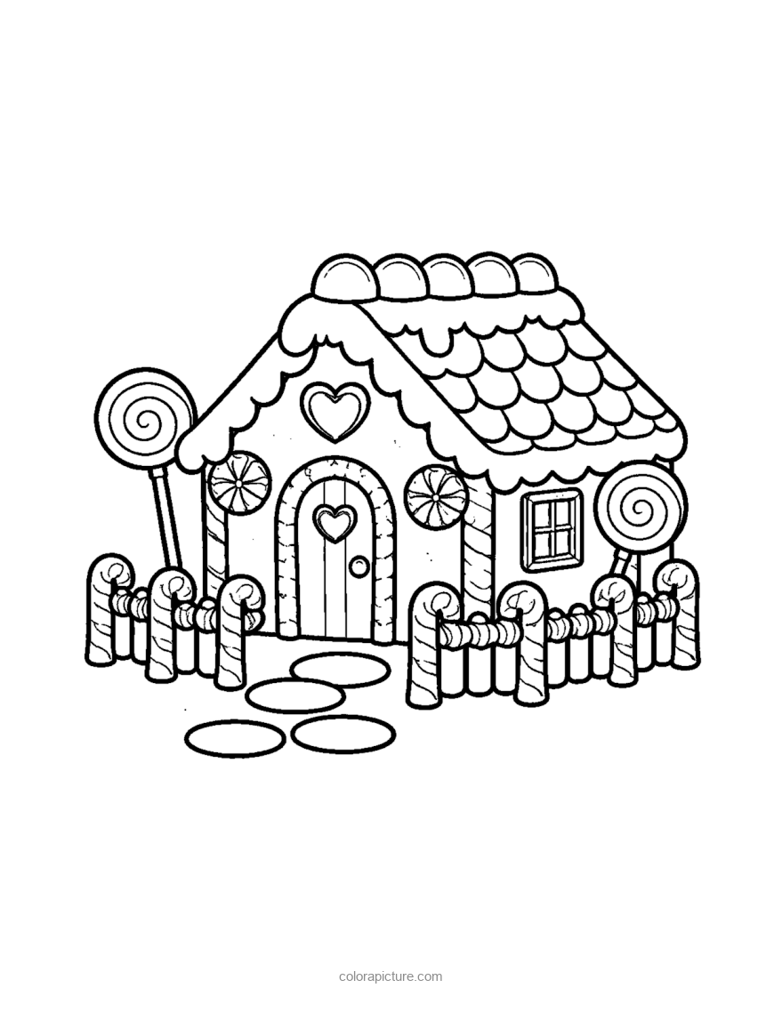 Black-and-white coloring page: Gingerbread House