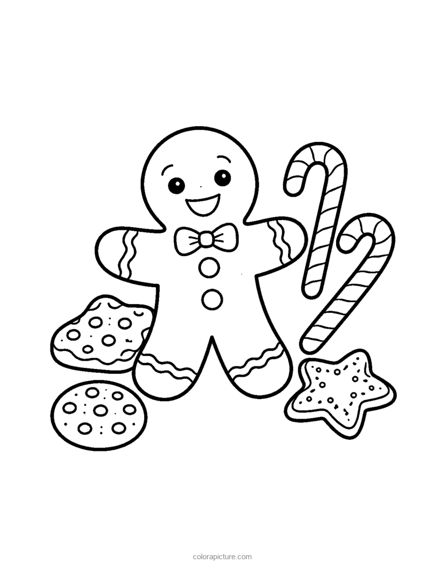 Black-and-white coloring page: Gingerbread Man
