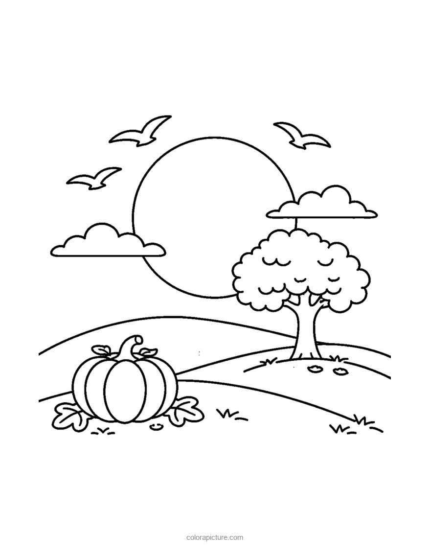 Black-and-white coloring page: Harvest Moon