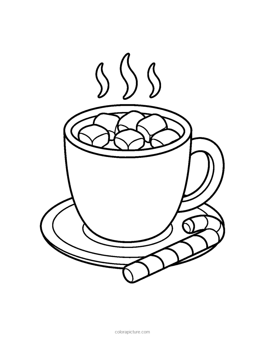 Black-and-white coloring page: Hot Cocoa