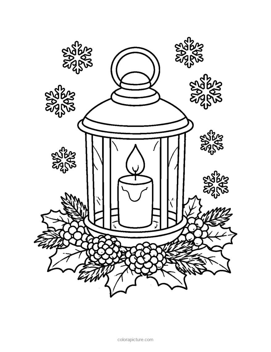 Black-and-white coloring page: Winter Lantern