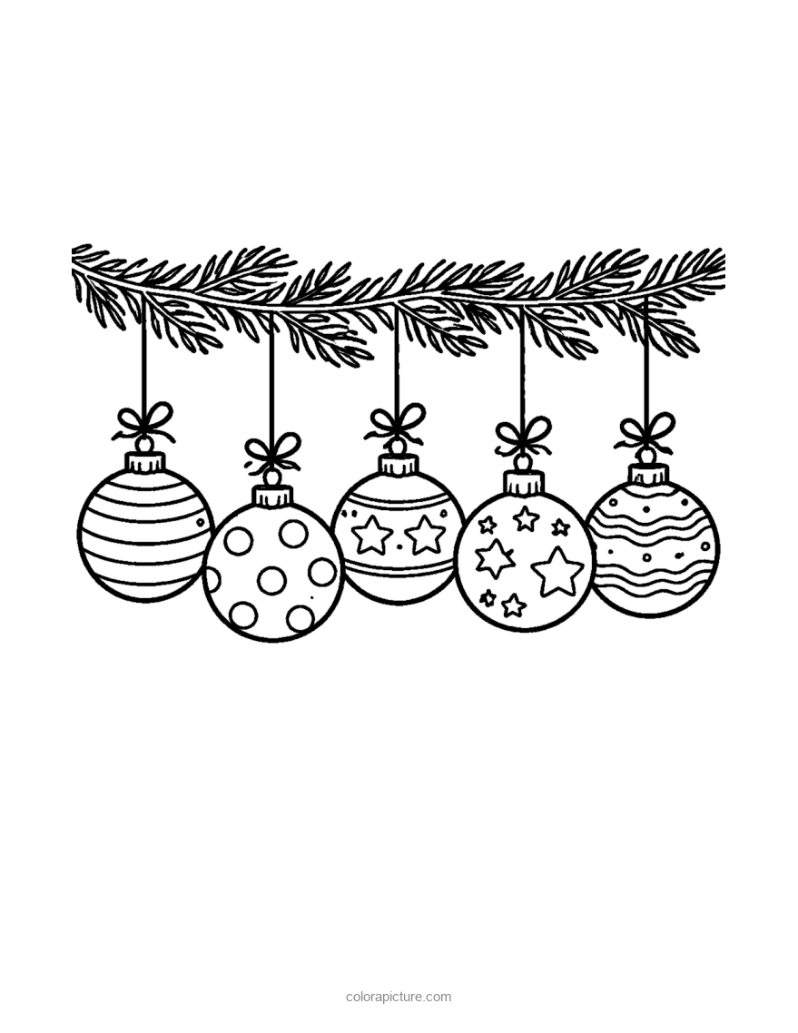 Black-and-white coloring page: Hanging Ornaments