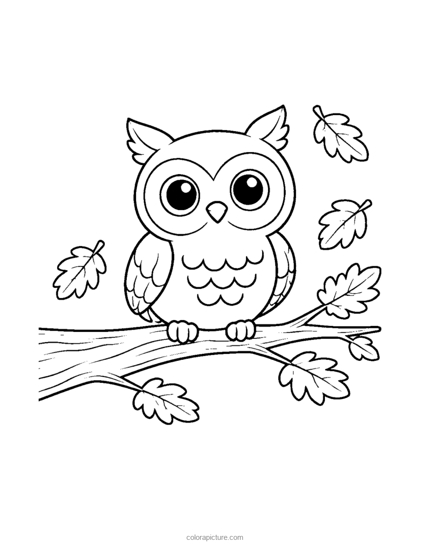 Black-and-white coloring page: Autumn Owl