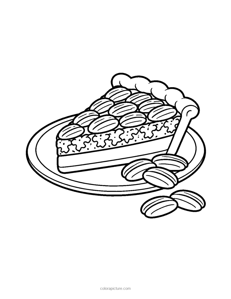 Black-and-white coloring page: Pecan Pie Slice