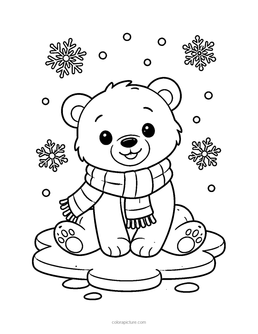 Black-and-white coloring page: Polar Bear Cub