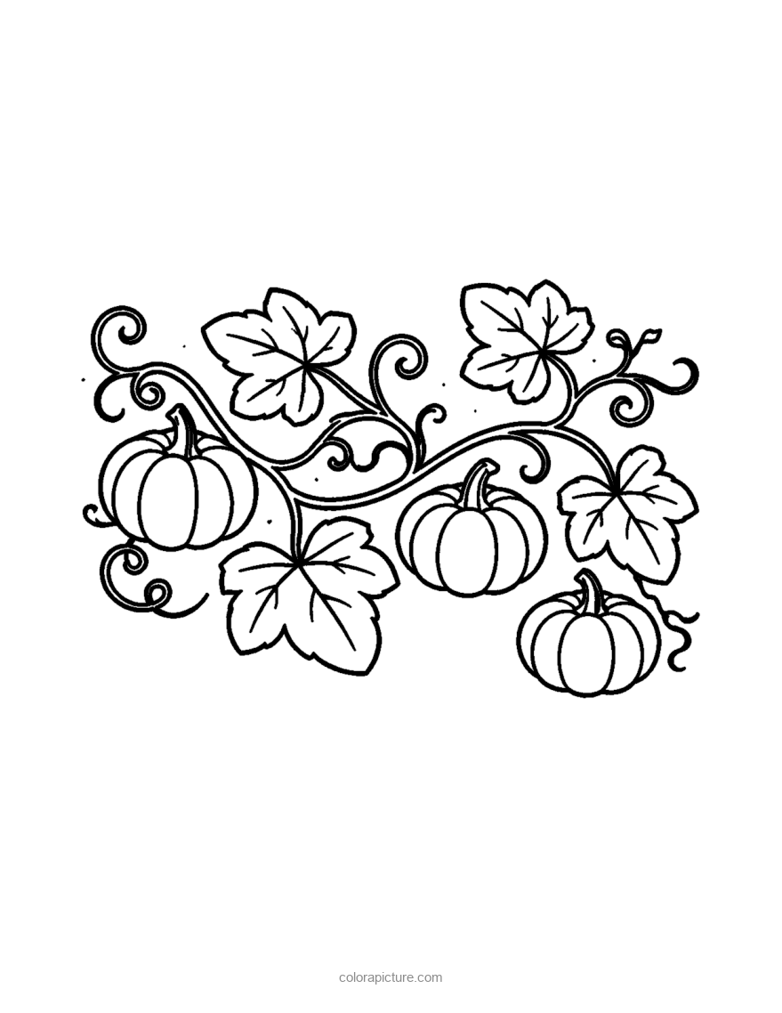 Black-and-white coloring page: Pumpkin Vine Leaves