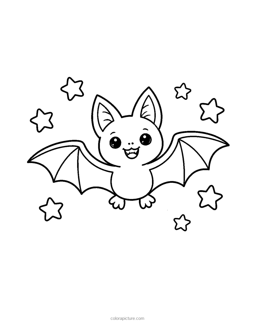 Black-and-white coloring page: Single Bat