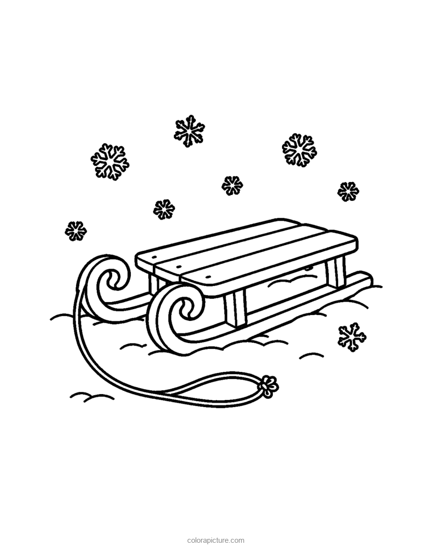 Black-and-white coloring page: Sled in the Snow