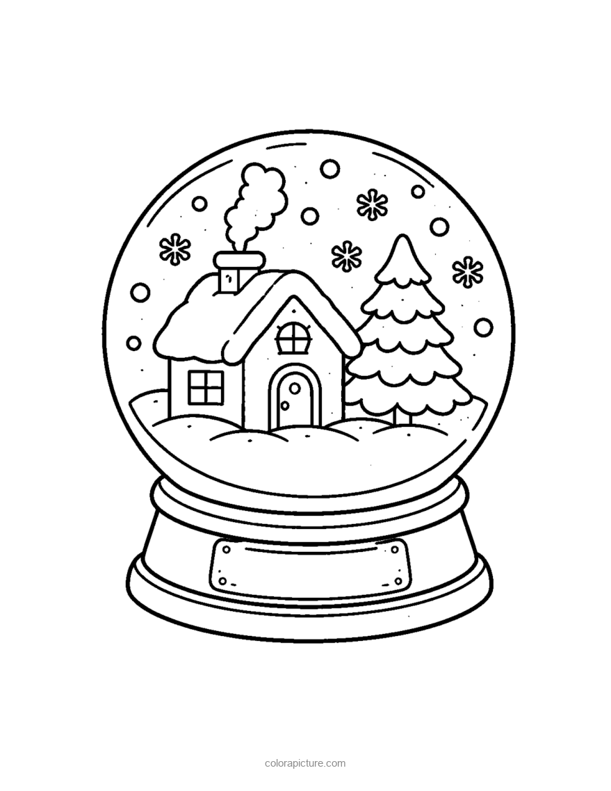 Black-and-white coloring page: Snow Globe