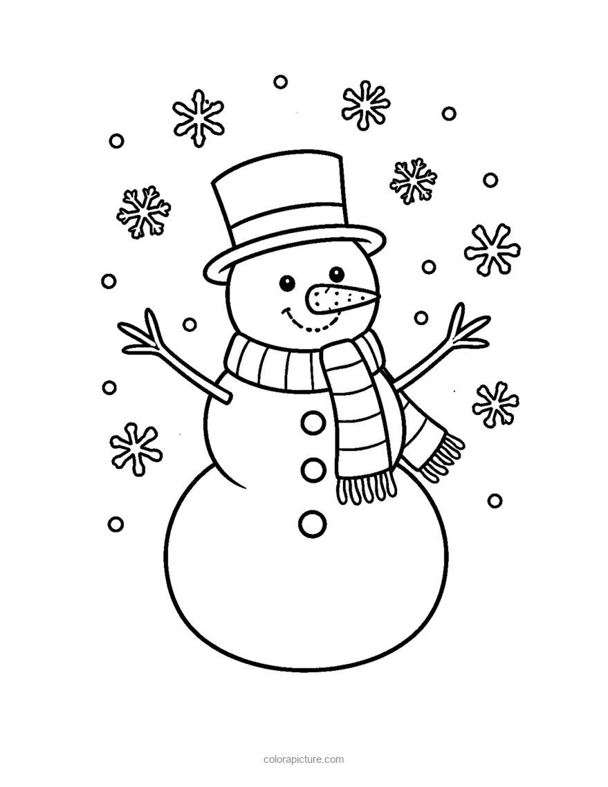 Black-and-white coloring page: Snowman
