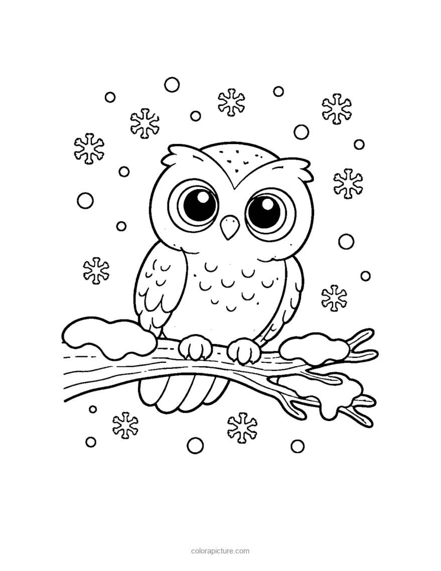 Black-and-white coloring page: Snowy Owl