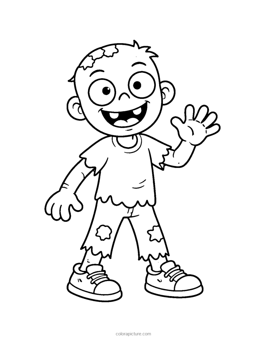 Black-and-white coloring page: Zombie Wave