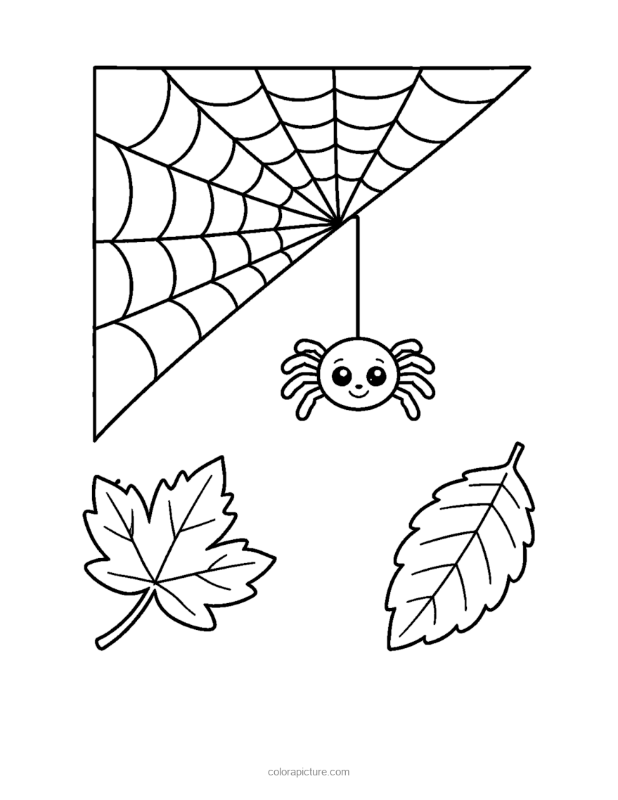 Black-and-white coloring page: Spider Web Corner
