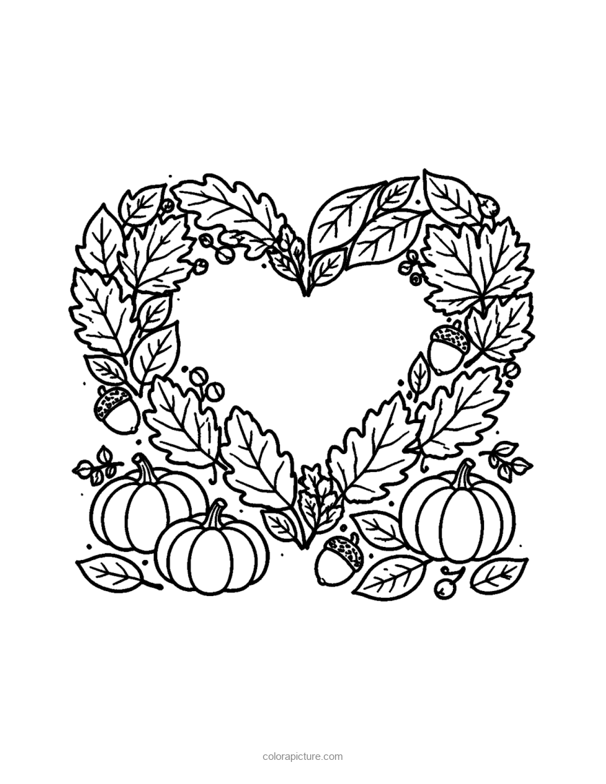 Black-and-white coloring page: Thankful Heart Leaves