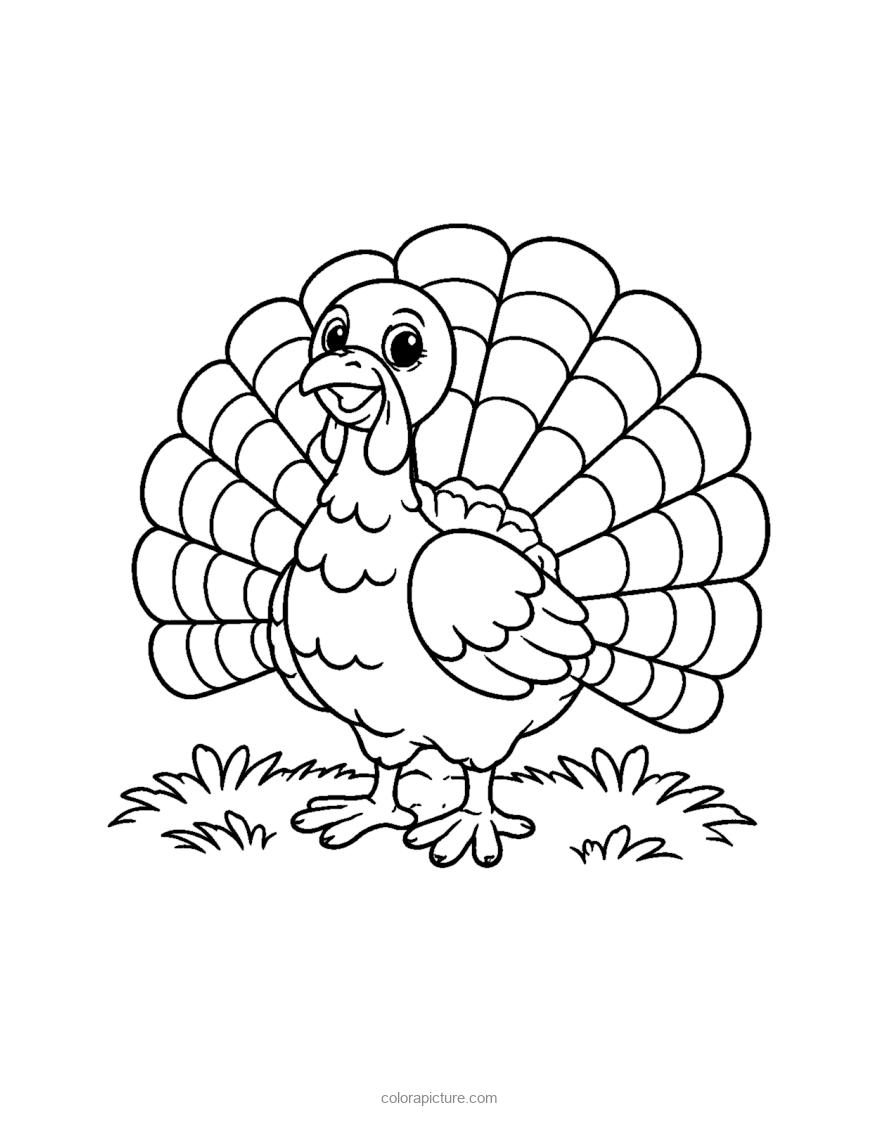 Black-and-white coloring page: Friendly Turkey