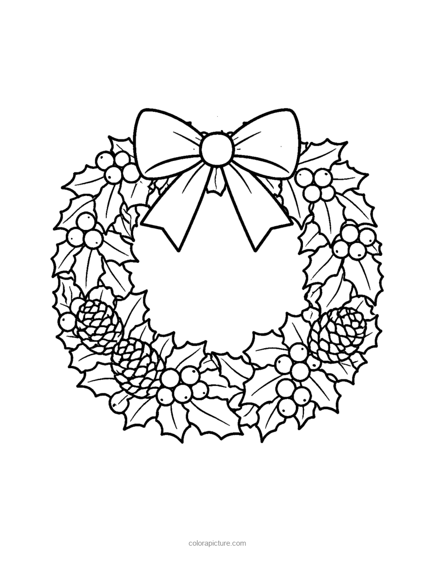 Black-and-white coloring page: Holiday Wreath